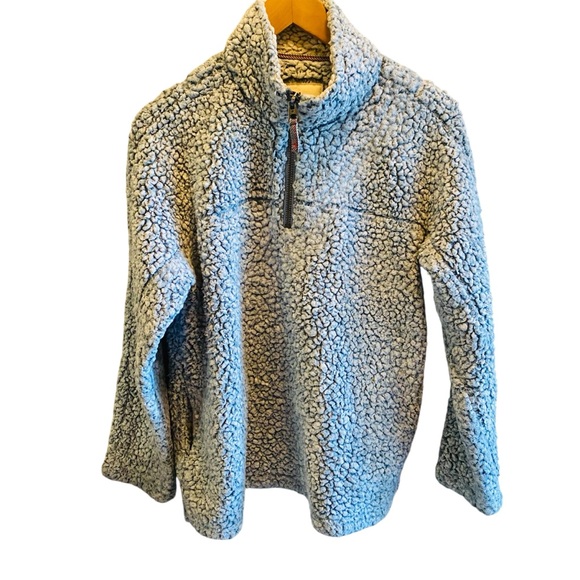 True Grit Aqua Frosty Tipped Pile Pullover 1/4 Zip Super Soft Sherpa Jacket - Picture 3 of 7